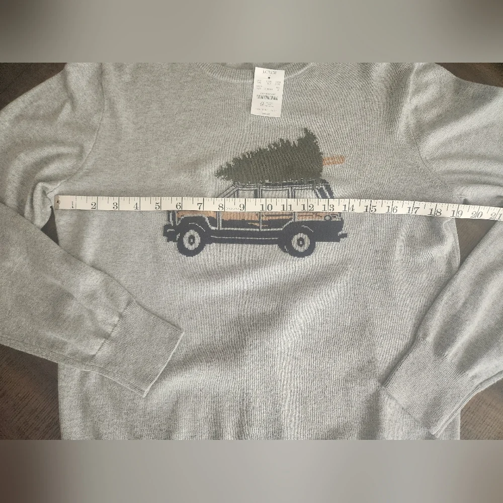 NWT J.Crew Men's Grey Cotton Sweater With Truck And Tree‎ Sz Sm